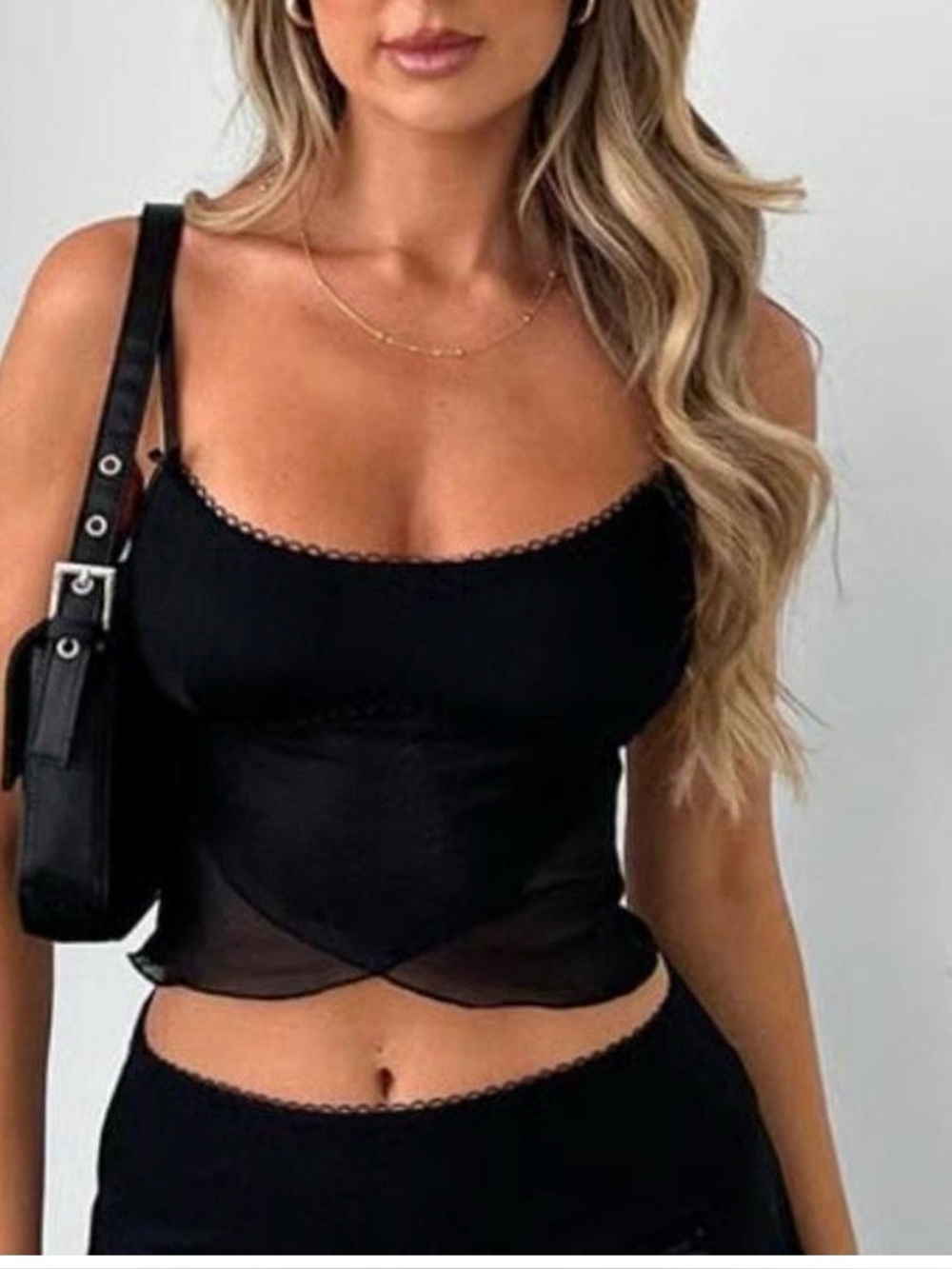 White Fox Black bow sheer panel Cami top sz XS